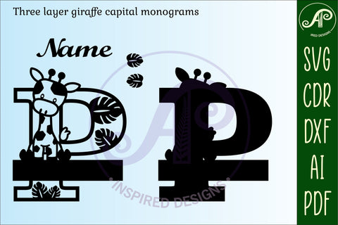 Giraffe monogram letter P SVG cut file SVG APInspireddesigns 
