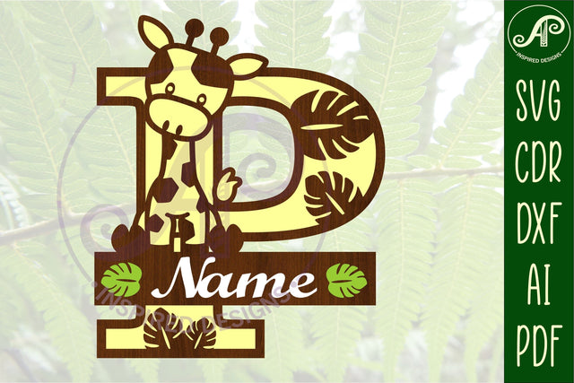Giraffe monogram letter P SVG cut file SVG APInspireddesigns 