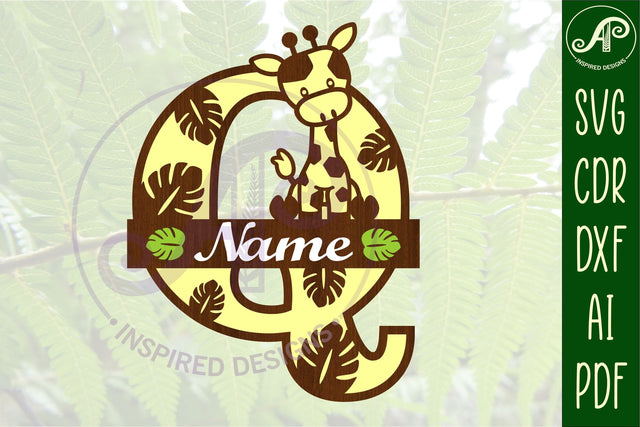Giraffe monogram letter Q SVG cut file SVG APInspireddesigns 