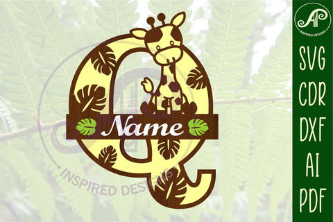 Giraffe monogram letter Q SVG cut file SVG APInspireddesigns 