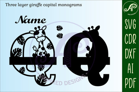 Giraffe monogram letter Q SVG cut file SVG APInspireddesigns 