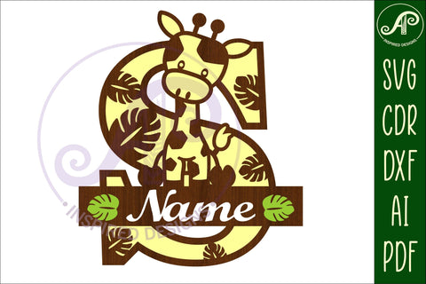 Giraffe monogram letter S SVG cut file SVG APInspireddesigns 