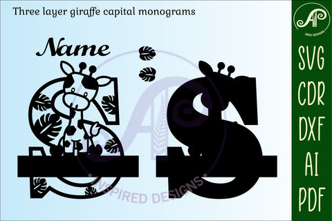 Giraffe monogram letter S SVG cut file SVG APInspireddesigns 