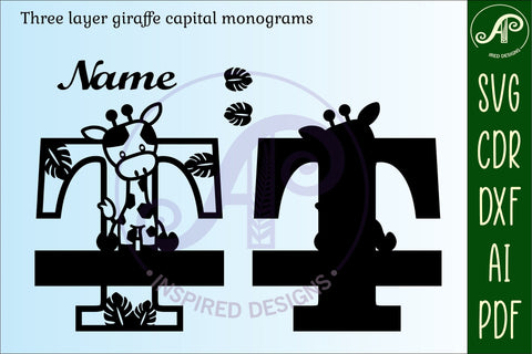 Giraffe monogram letter T SVG cut file SVG APInspireddesigns 