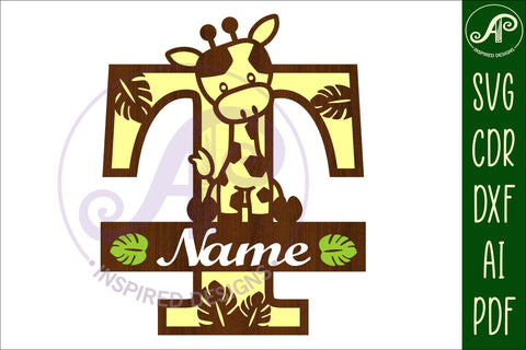 Giraffe monogram letter T SVG cut file SVG APInspireddesigns 