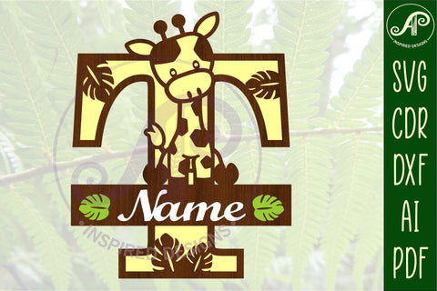 Giraffe monogram letter T SVG cut file SVG APInspireddesigns 
