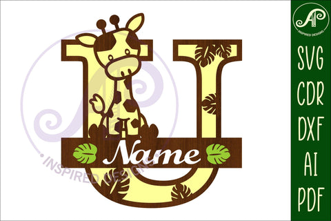 Giraffe monogram letter U SVG cut file SVG APInspireddesigns 