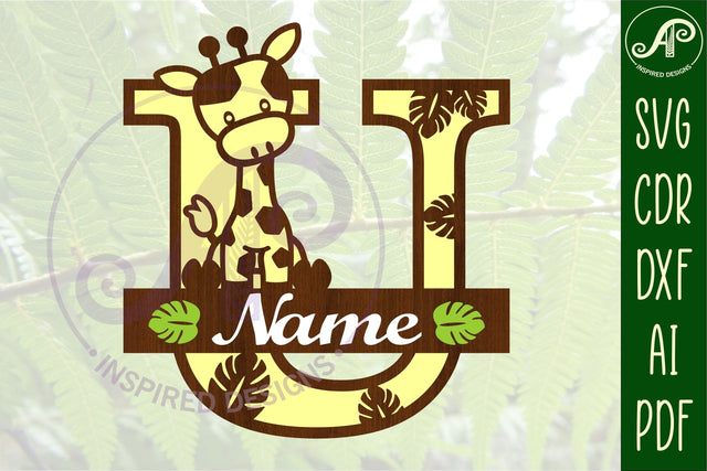 Giraffe monogram letter U SVG cut file SVG APInspireddesigns 