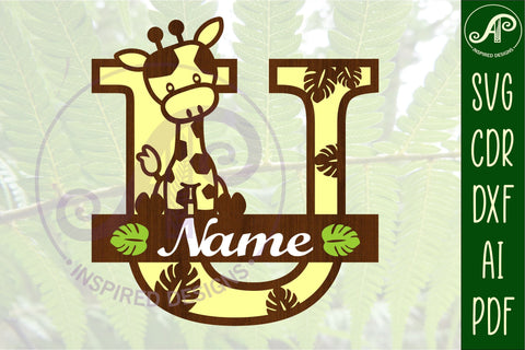 Giraffe monogram letter U SVG cut file SVG APInspireddesigns 