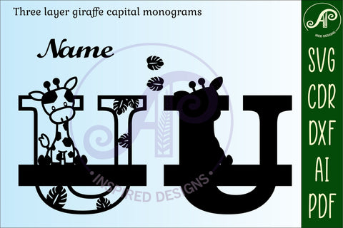 Giraffe monogram letter U SVG cut file SVG APInspireddesigns 