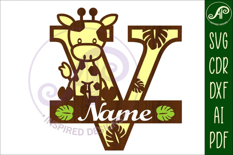 Giraffe monogram letter V SVG cut file SVG APInspireddesigns 