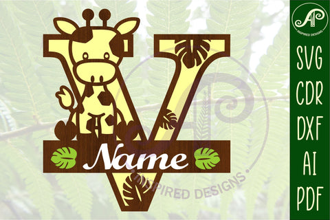 Giraffe monogram letter V SVG cut file SVG APInspireddesigns 