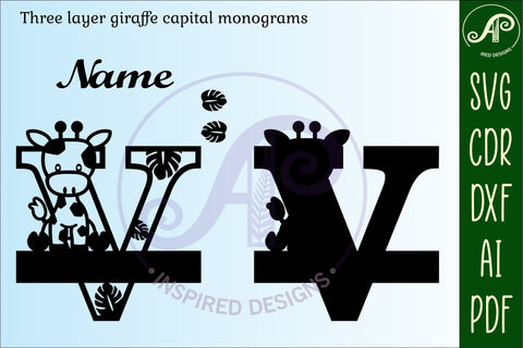 Giraffe monogram letter V SVG cut file SVG APInspireddesigns 