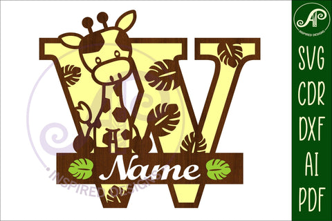Giraffe monogram letter W SVG cut file SVG APInspireddesigns 