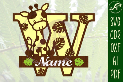 Giraffe monogram letter W SVG cut file SVG APInspireddesigns 