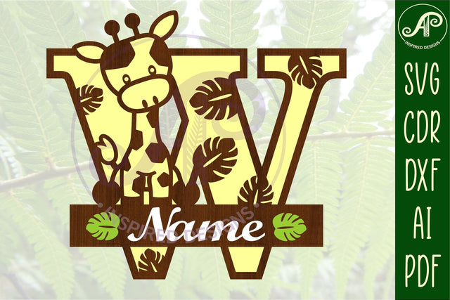 Giraffe monogram letter W SVG cut file SVG APInspireddesigns 