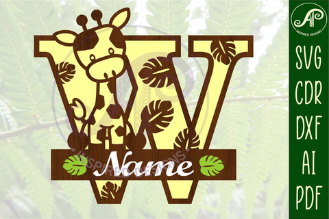 Giraffe monogram letter W SVG cut file SVG APInspireddesigns 