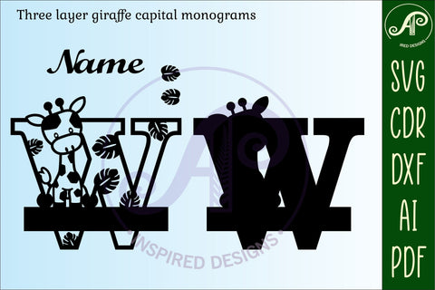 Giraffe monogram letter W SVG cut file SVG APInspireddesigns 