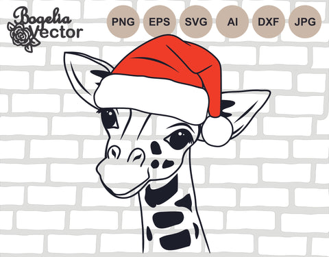 Giraffe Santa Hat Svg, Christmas Svg, Christmas Cut file, Giraffe in Hat, Giraffe Svg, Christmas Animals, Shirt Svg, Print Png, Svg Designs SVG BogeliaVector 