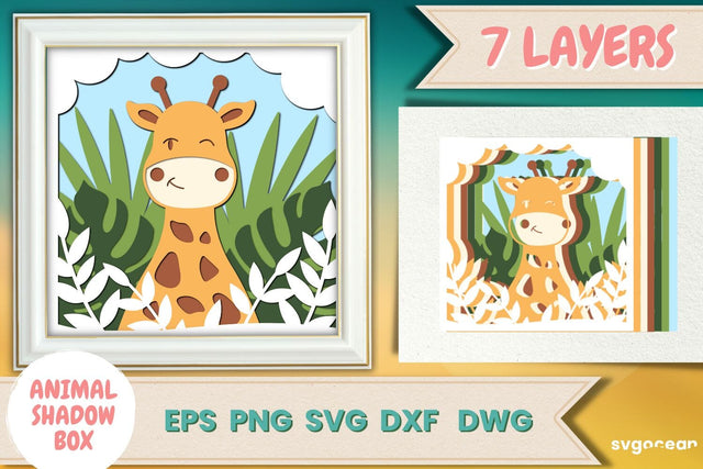 Giraffe Shadow Box | 3D Layered SVG | Lightbox SVG SvgOcean 