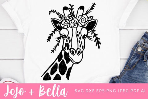 Giraffe SVG, Giraffe Flowers Svg, Giraffe Cartoon Svg, Giraffe Head Svg cut file for Cricut, Silhouette SVG Jojo&Bella 