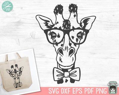 Giraffe svg, Giraffe with Glasses Bowtie svg, Giraffe png, Animal Face svg, Cute Giraffe Face png, Eyeglasses svg, Zoo Animals Glasses svg SVG Wild Pilot 