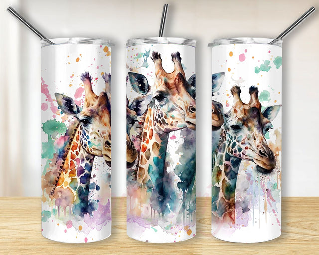 Giraffe Watercolor 20oz Skinny Tumbler Sublimation Design Templates, Digital Download Straight Tumbler Wrap PNG, Nature Animal Tumbler Sublimation BouDesign 