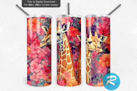 Giraffes Spring Flower 20 oz / 30 oz Skinny Tumbler Sublimation Regulrcrative 