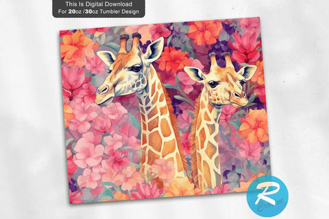 Giraffes Spring Flower 20 oz / 30 oz Skinny Tumbler Sublimation Regulrcrative 