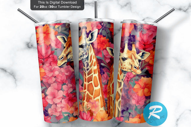 Giraffes Spring Flower 20 oz / 30 oz Skinny Tumbler Sublimation Regulrcrative 