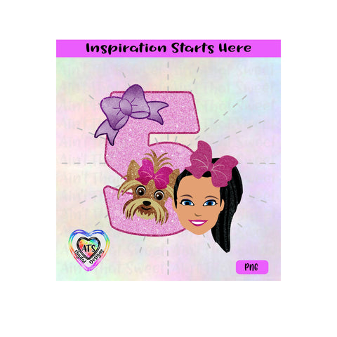 Girl and Her Dog | Dark Hair | Bow | Tanned Skin | 5th Birthday - Transparent PNG, SVG, DXF - Silhouette, Cricut, Scan N Cut SVG Aint That Sweet 