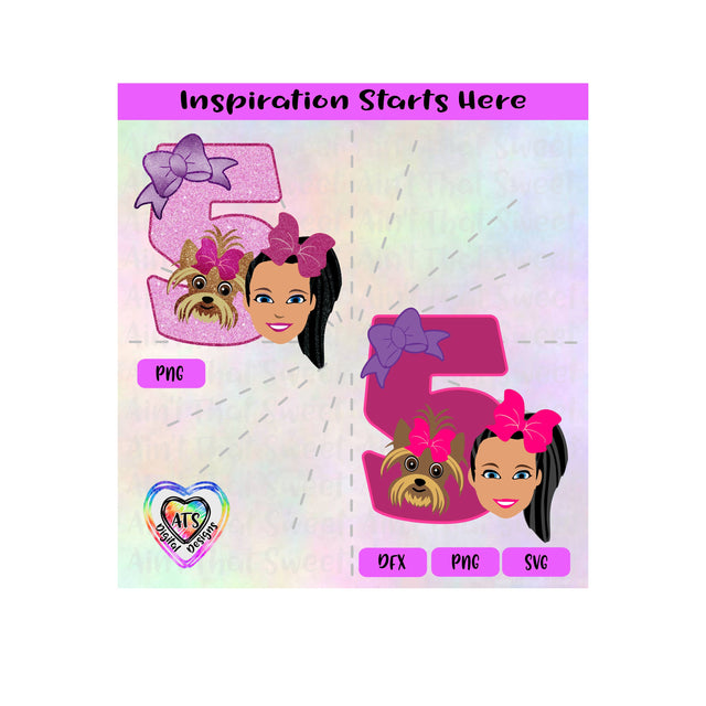 Girl and Her Dog | Dark Hair | Bow | Tanned Skin | 5th Birthday - Transparent PNG, SVG, DXF - Silhouette, Cricut, Scan N Cut SVG Aint That Sweet 