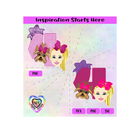 Girl and Her Dog with 4 and Bow 4th Birthday - Transparent PNG, SVG, DXF - Silhouette, Cricut, Scan N Cut SVG Aint That Sweet 