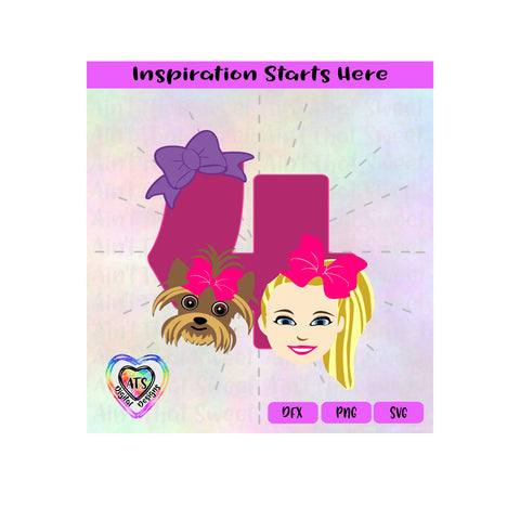 Girl and Her Dog with 4 and Bow 4th Birthday - Transparent PNG, SVG, DXF - Silhouette, Cricut, Scan N Cut SVG Aint That Sweet 