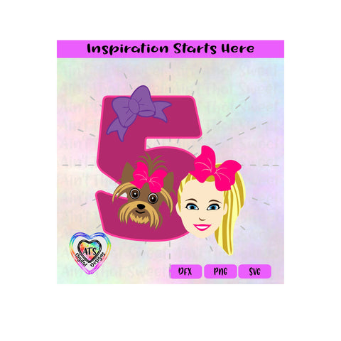 Girl and Her Dog with 5 and Bow | 5th Birthday - Transparent PNG, SVG, DXF - Silhouette, Cricut, Scan N Cut SVG Aint That Sweet 