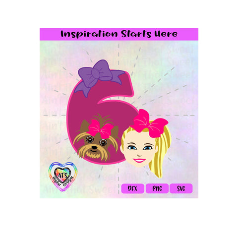 Girl and Her Dog with 6 and Bow | 6th Birthday - Transparent PNG, SVG, DXF - Silhouette, Cricut, Scan N Cut SVG Aint That Sweet 