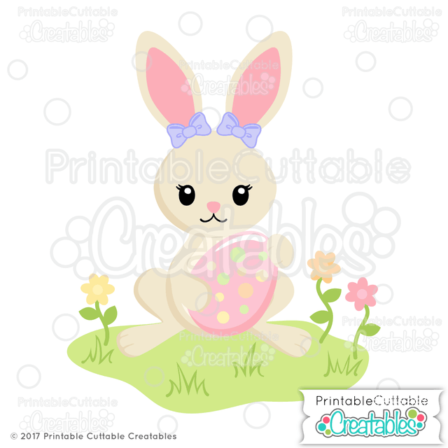 Girl Bunny with Easter Egg SVG Printable Cuttable Creatables 