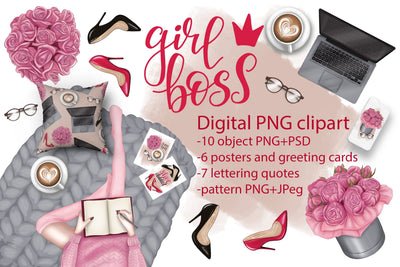 Girl clipart scene creator. posters, cards, pattern, quotes Sublimation Yustaf Art Store 