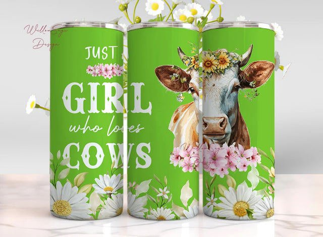 Girl Cow Flower Faith Tumbler, Cow Floral Tumbler Wrap Farm Seamless Designs Sublimation WillowSageDesign 