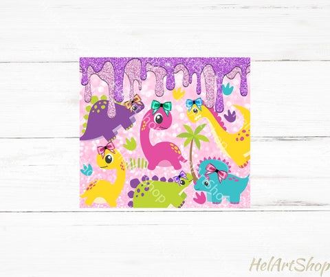 Girl Dino Tumbler PNG | Kids SKINNY TUMBLER Png Sublimation _HelArtShop_ 