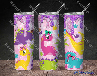 Girl Dino Tumbler PNG | Kids SKINNY TUMBLER Png Sublimation _HelArtShop_ 