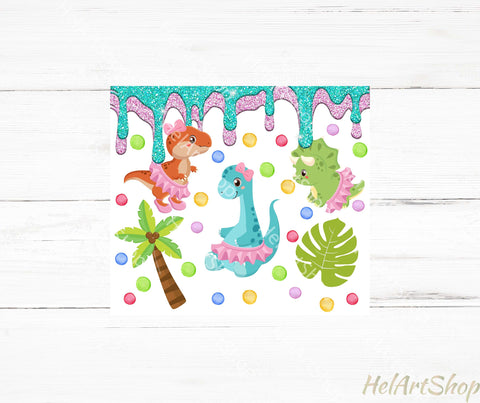 Girl Dino Tumbler PNG, Kids SKINNY TUMBLER Png Sublimation _HelArtShop_ 
