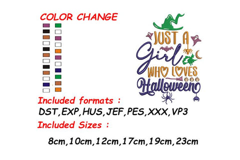 Girl Embroidery, Halloween Embroidery, Halloween Lover Embroidery/Applique DESIGNS SVG Digital Designer 