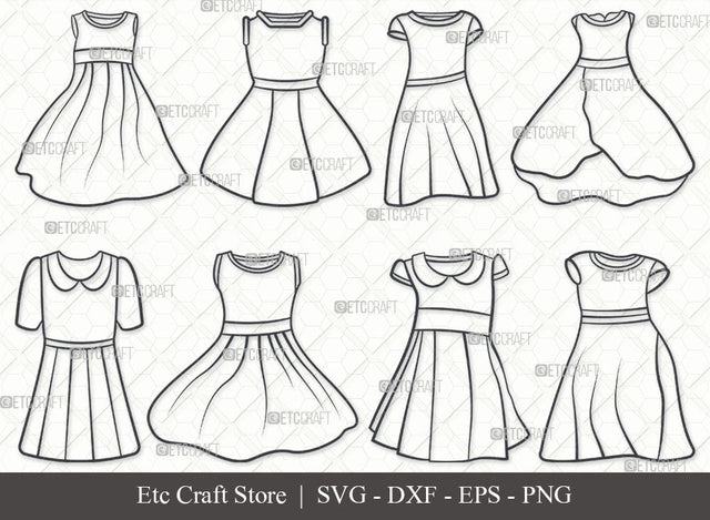 Girl Frock SVG, Frock Outline, Baby Frock Svg, Frock Svg, Baby Dress Svg, Girl Dress Svg, Dress Svg, Designer Dress Svg, Girl Frock Bundle SVG ETC Craft 