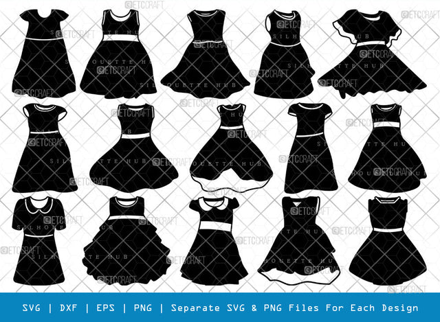 Girl Frock SVG, Frock Silhouette, Baby Frock Svg, Frock Svg, Baby Dress Svg, Girl Dress Svg, Dress Svg, Designer Dress Svg, Girl Frock Bundle SVG ETC Craft 
