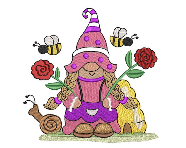 Girl Gnome with 2 roses Machine Embroidery Design Embroidery/Applique DESIGNS Angie 
