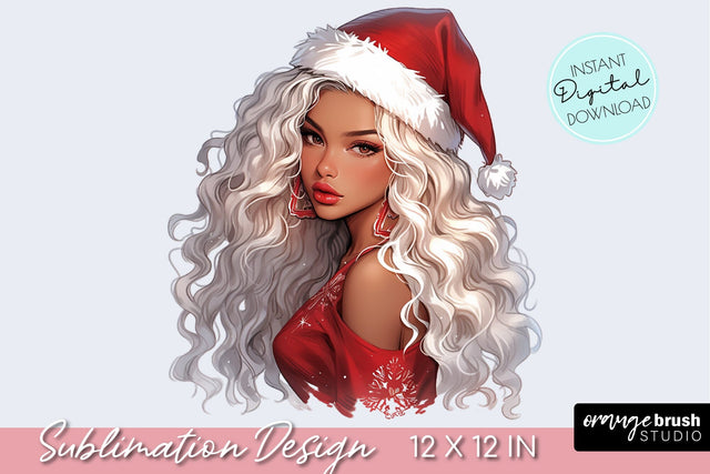 Girl In Santa Hat, Christmas Sublimation Design Sublimation OrangeBrushStudio 