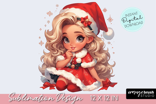 Girl In Santa Hat, Christmas Sublimation, Fashion Girl PNG Sublimation OrangeBrushStudio 