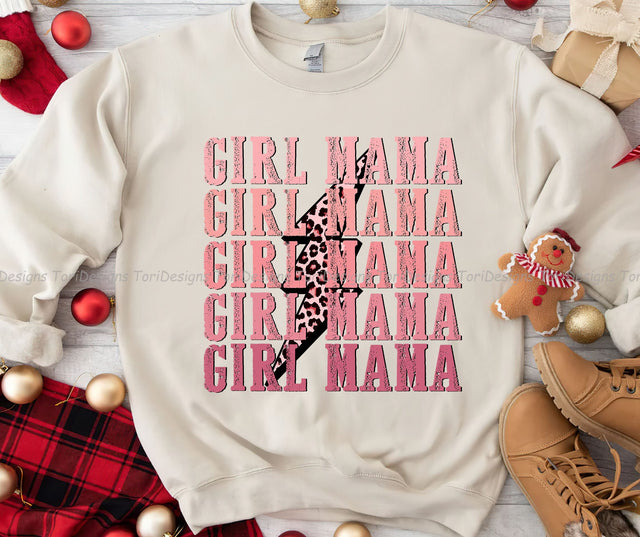 Girl Mama Blush Ombre Stacked Cheetah Mom Lightning Bolt PNG Sublimation ToriDesigns 