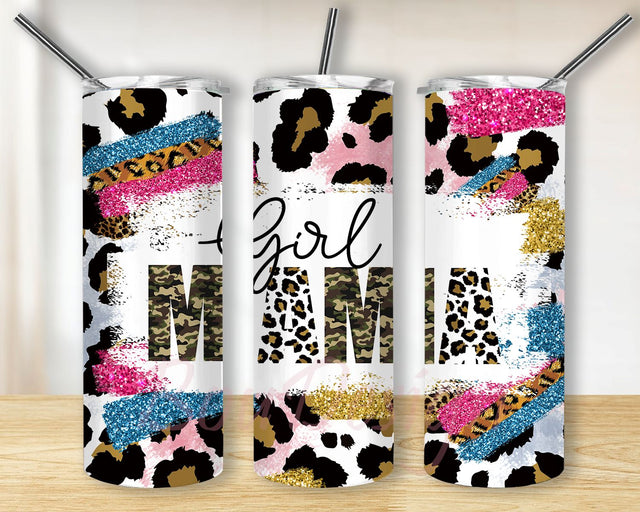 Girl Mama Leopard Print Sublimation Design, 20oz Skinny Tumbler Wraps Templates, Straight and Tapered, PNG Instant Download Sublimation BouDesign 